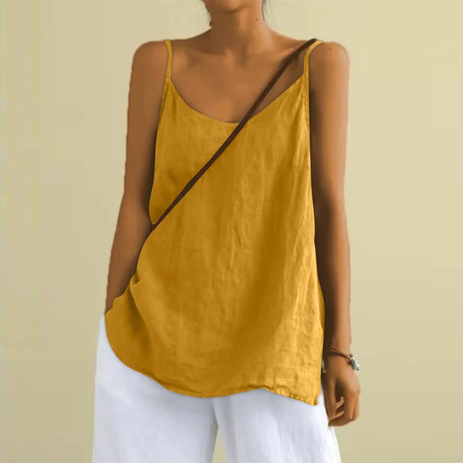Casual Sleeveless V-Neck Blouse for Women | Lucille Yellow