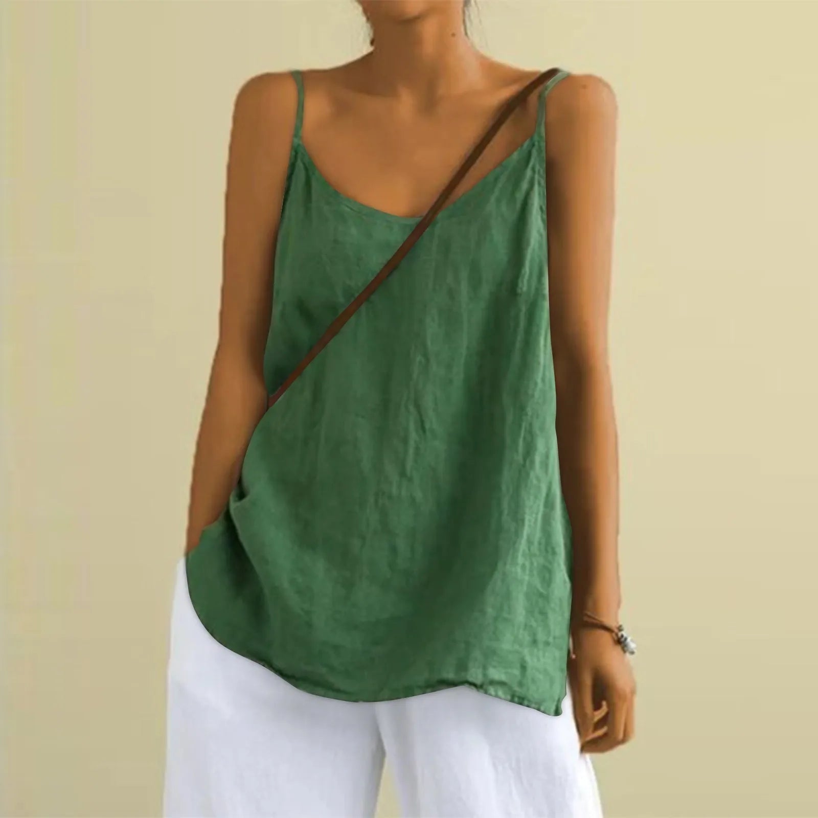 Casual Sleeveless V-Neck Blouse for Women | Lucille Green