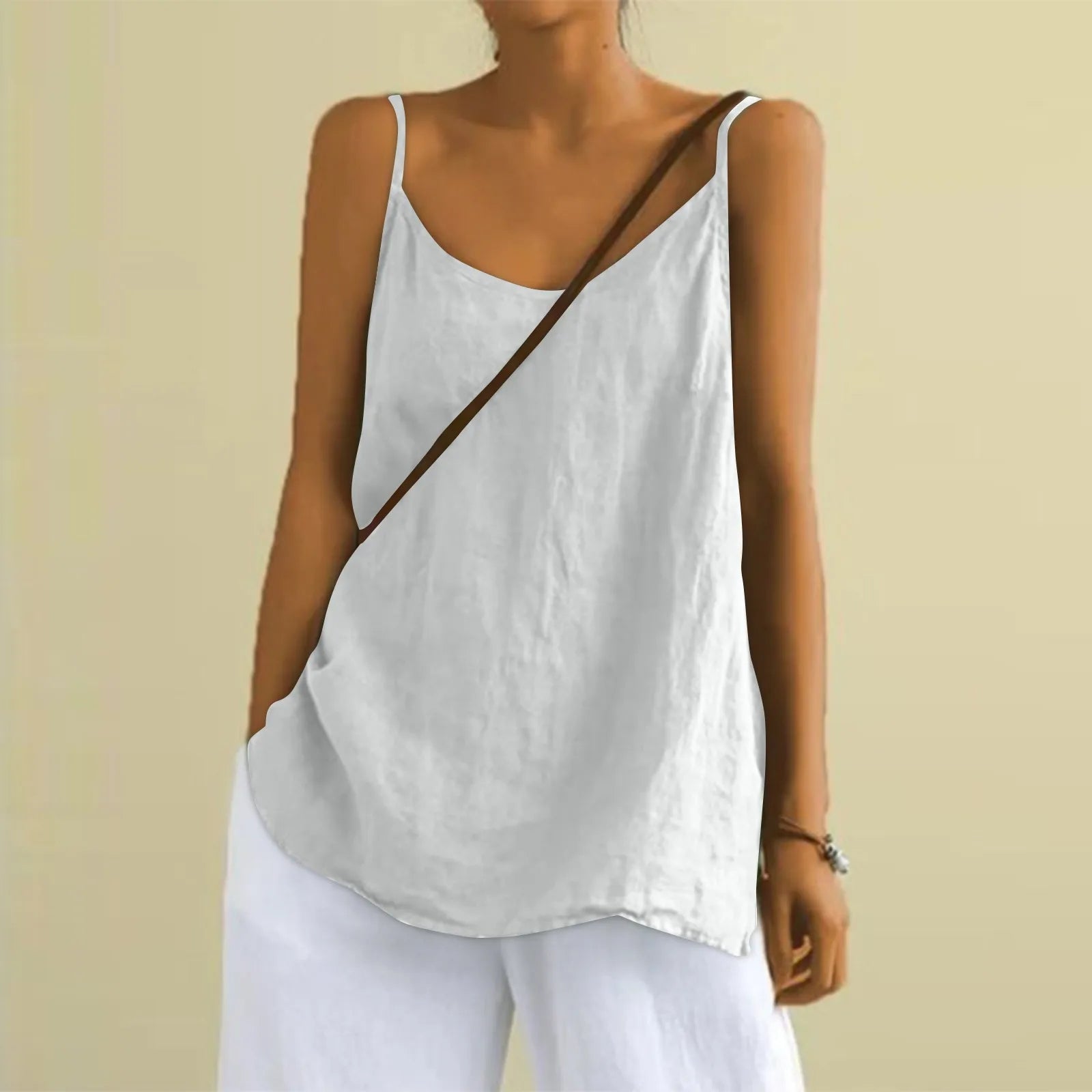 Casual Sleeveless V-Neck Blouse for Women | Lucille White