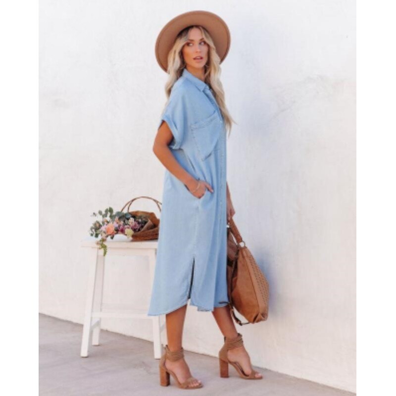 Casual Denim Midi Dress For Women | Lirena