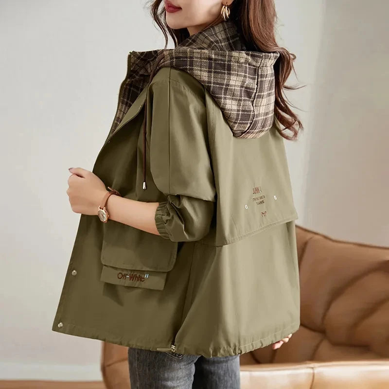 Casual Plaid-Lined Hooded Jacket for Women | Carmina Army Green