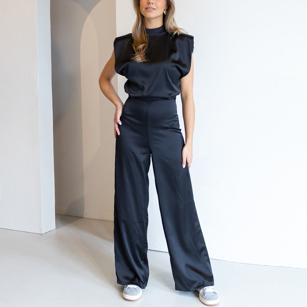 Satin Wide-Leg Sleeveless Jumpsuit for Women | Arianna