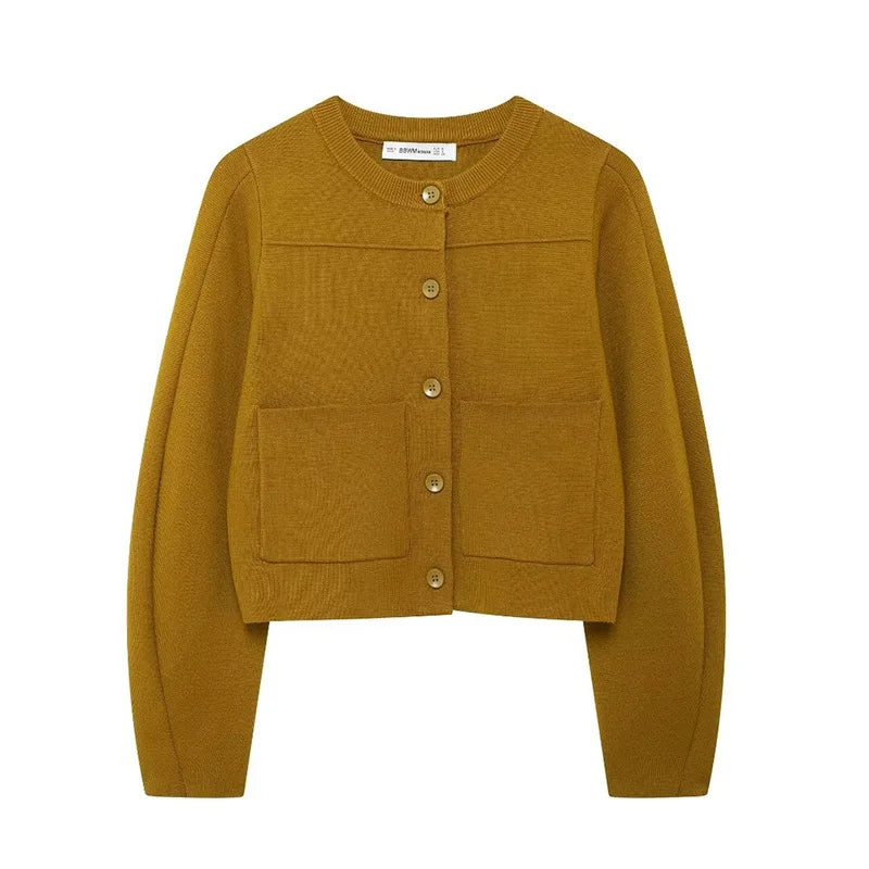 Celene – Vintage Knit Button-Up Sweater Yellow