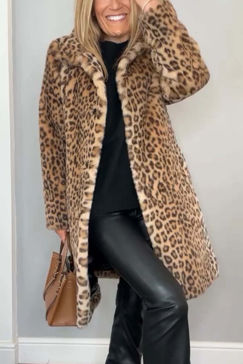 Leopard Print Winter Coat Knee-Length Style for Women | Celestia