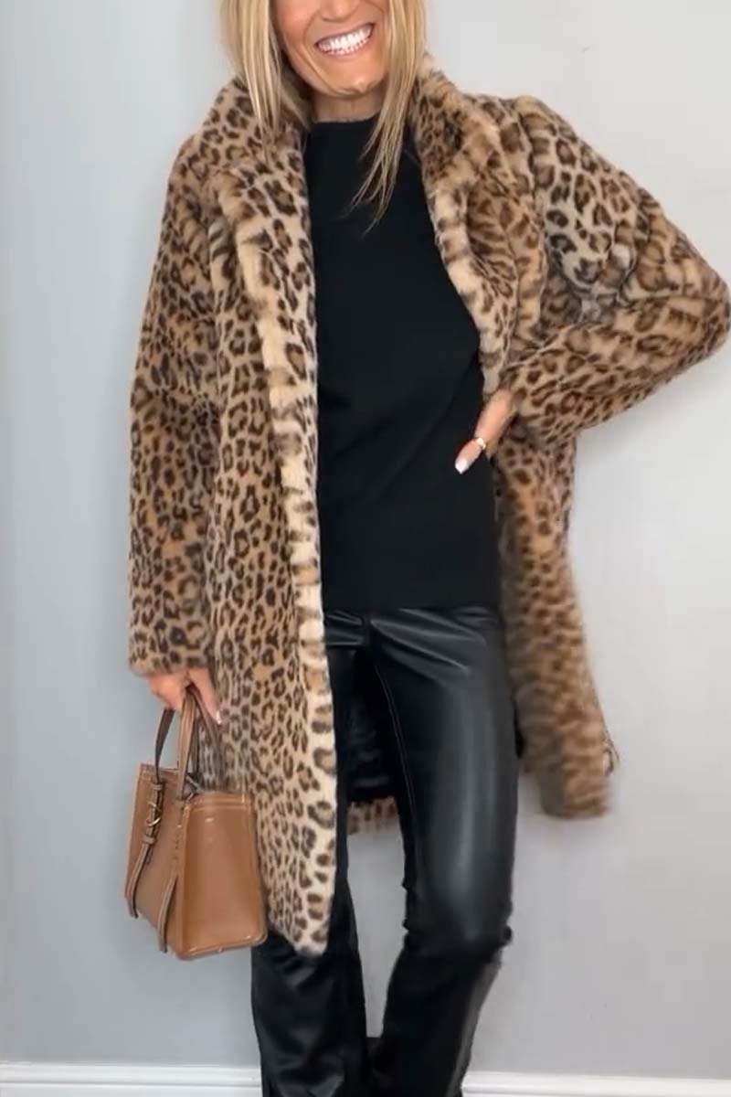 Leopard Print Winter Coat Knee-Length Style for Women | Celestia