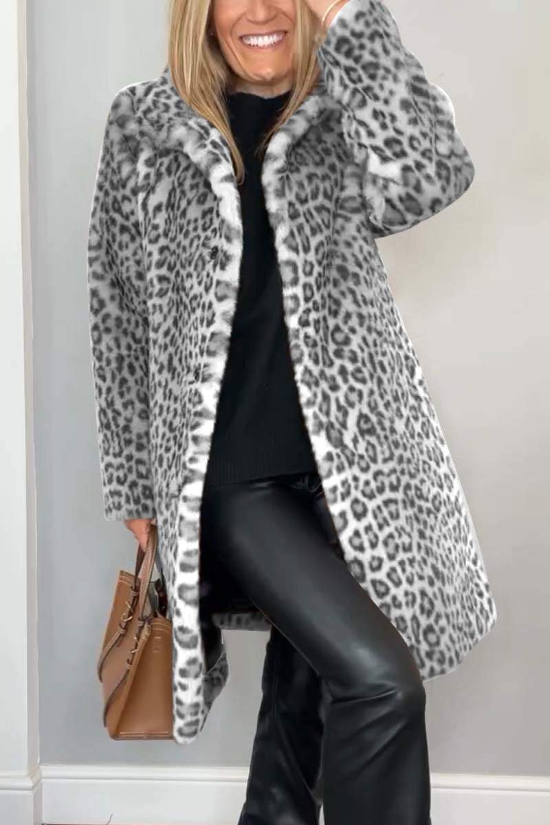 Leopard Print Winter Coat Knee-Length Style for Women | Celestia Grey