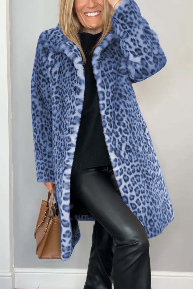 Leopard Print Winter Coat Knee-Length Style for Women | Celestia Blue
