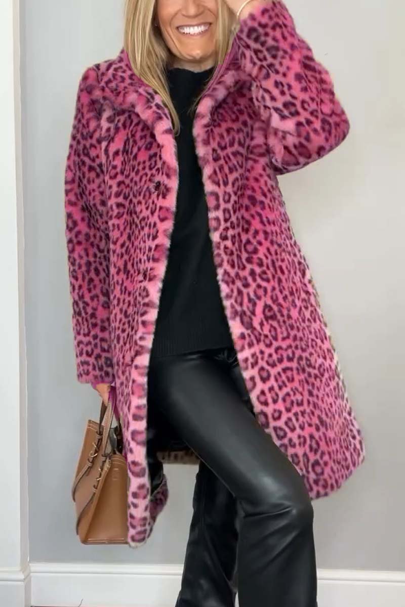 Leopard Print Winter Coat Knee-Length Style for Women | Celestia Pink
