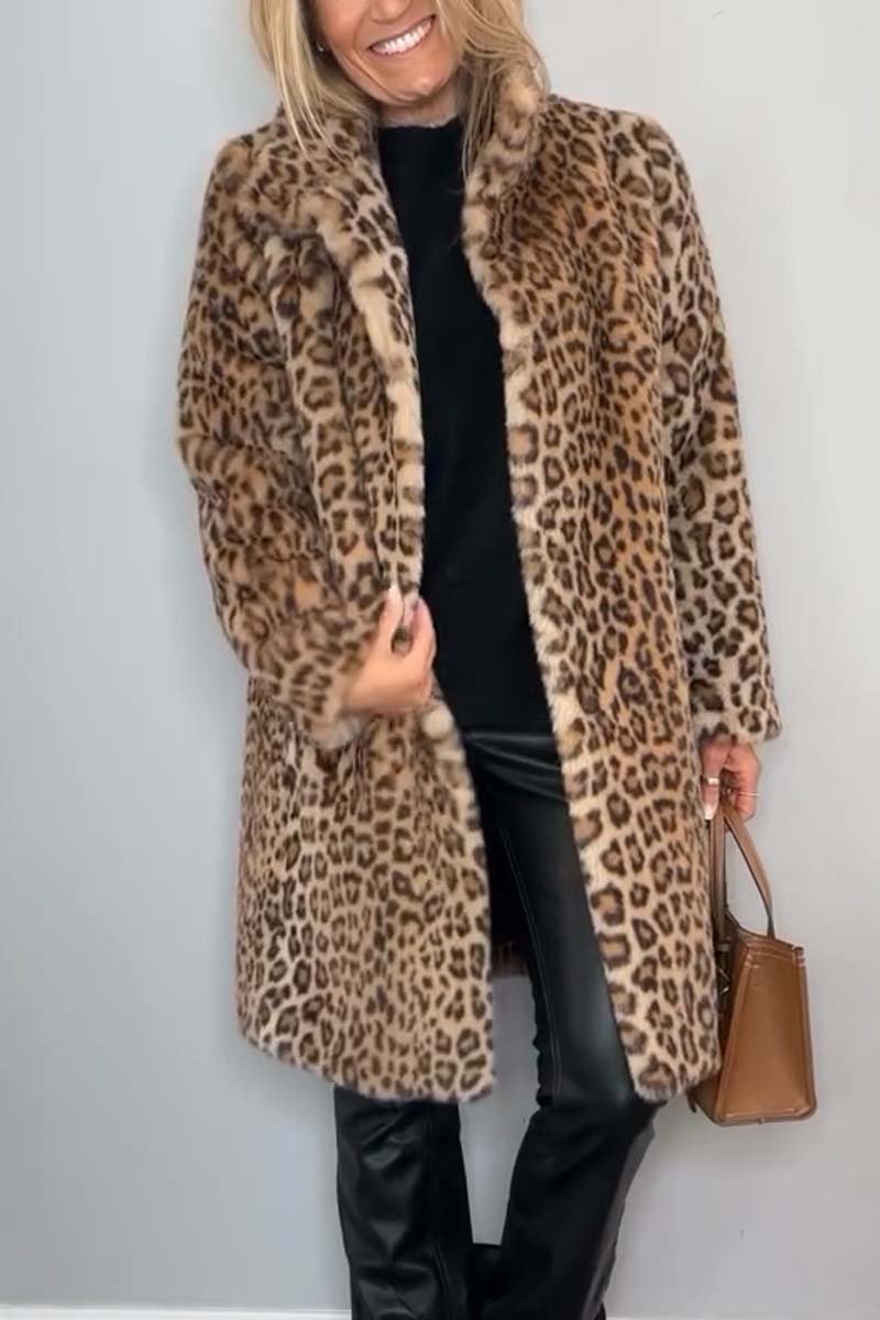 Leopard Print Winter Coat Knee-Length Style for Women | Celestia Beige