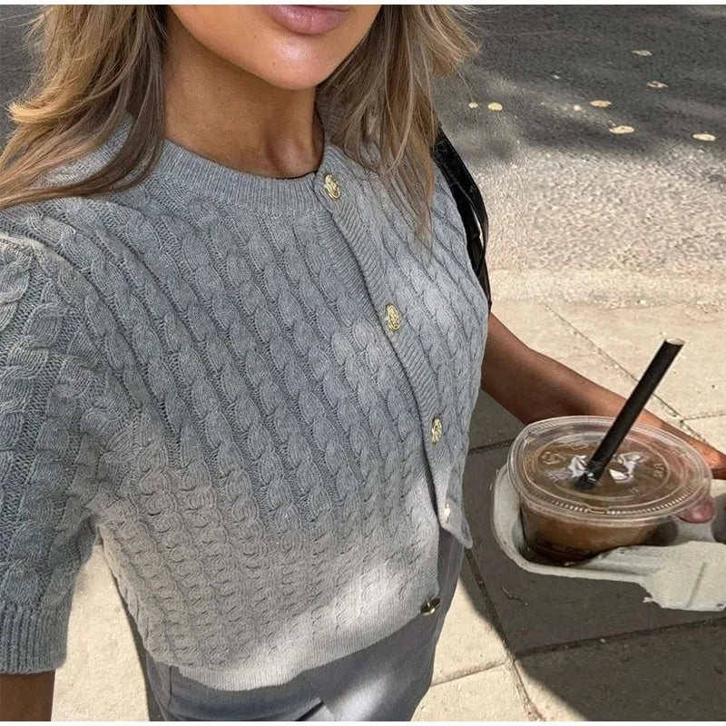 Celestine – Cropped Knit Button Cardigan