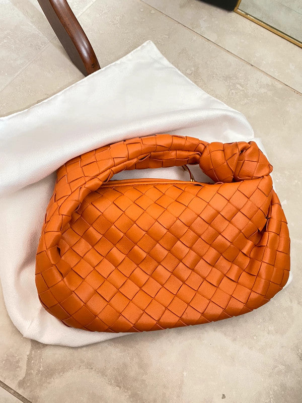 Chic Woven Leather Knot Shoulder Bag for Women | Arnelle Orange