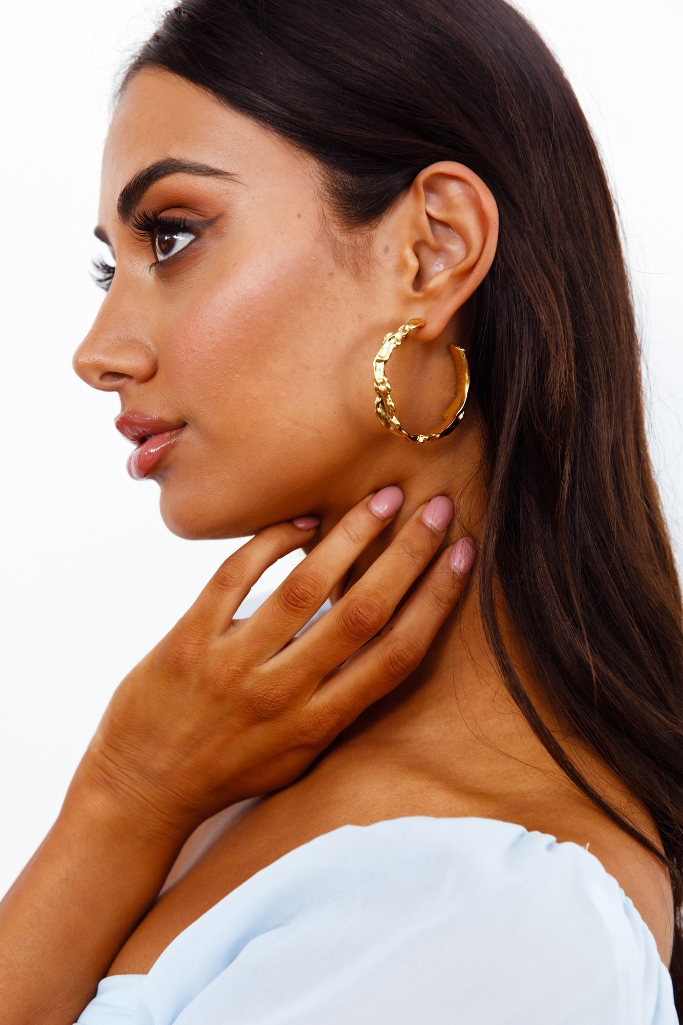 Chunky Textured Gold Hoop Earrings for Women | Valeria Gold Tone One Size