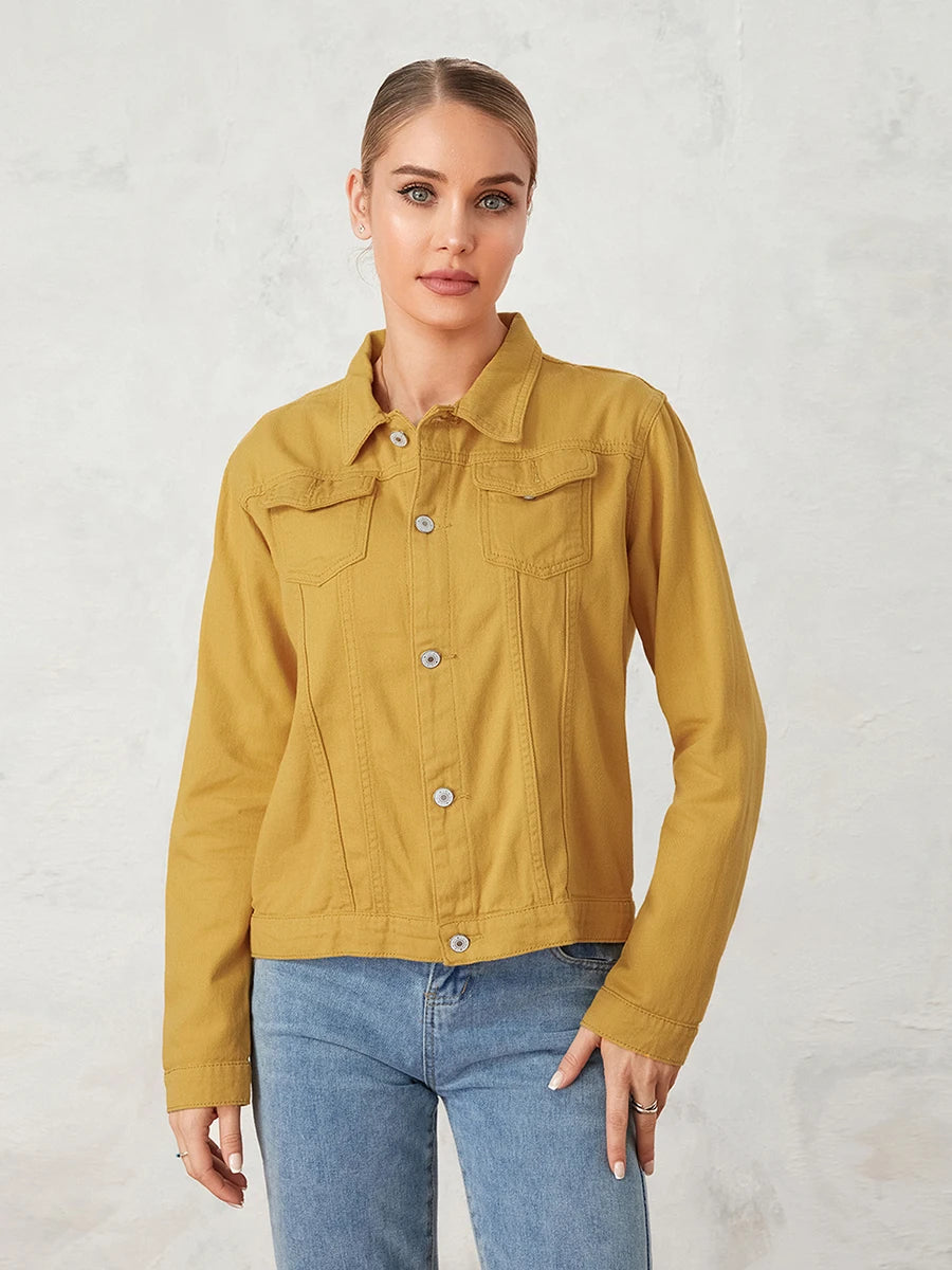 Classic Cropped Denim Jacket for Women | Jaylin Yellow