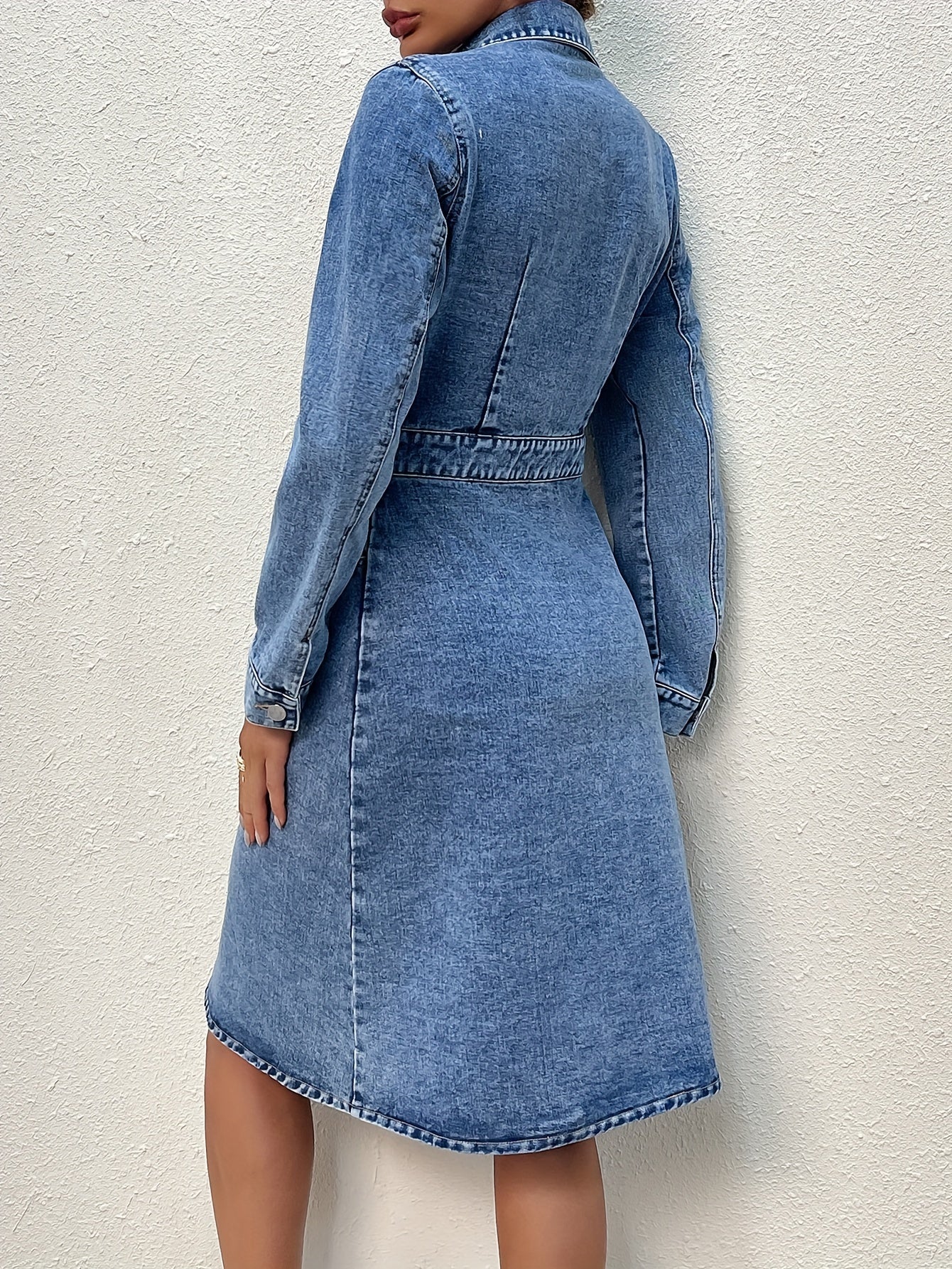 Classic Long Sleeve Denim Button-Up Dress for Women | Karen
