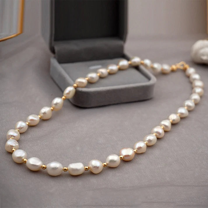 Classic Pearl and Gold Bead Necklace for Women | Blanche