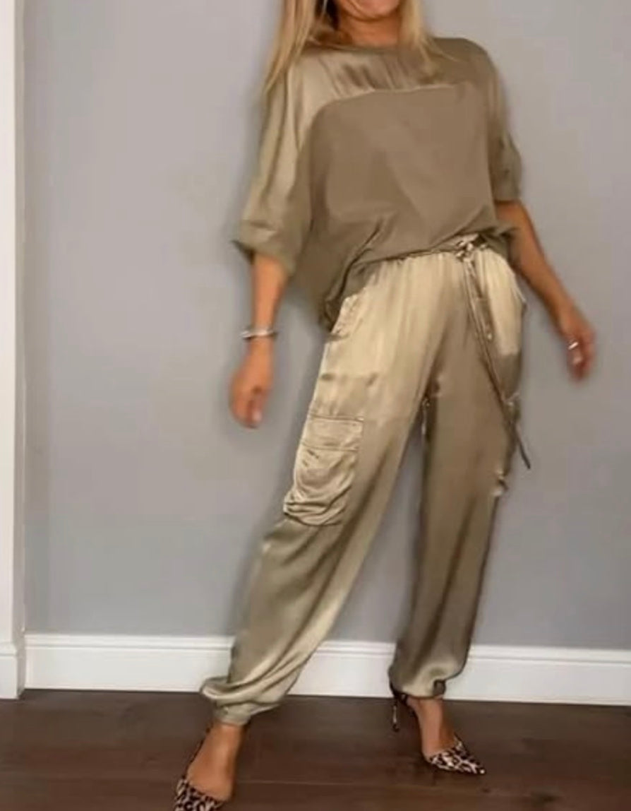 Casual Satin Relaxed-Fit Two-Piece Set for Women | Melody