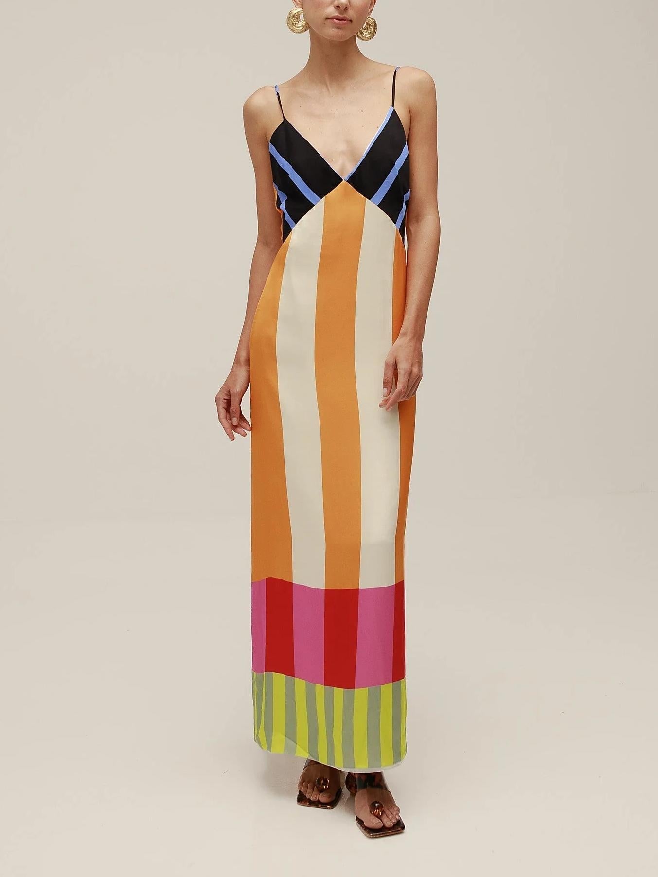 Color-Blocked Maxi Dress for Women | Paloma V-collar