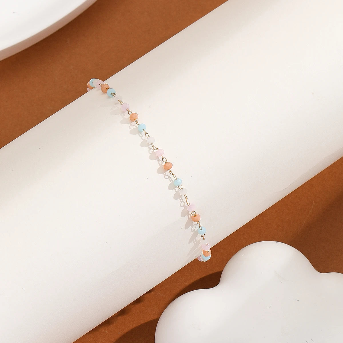 Colorful Beaded Anklet with Gold Chain for Women | Terra