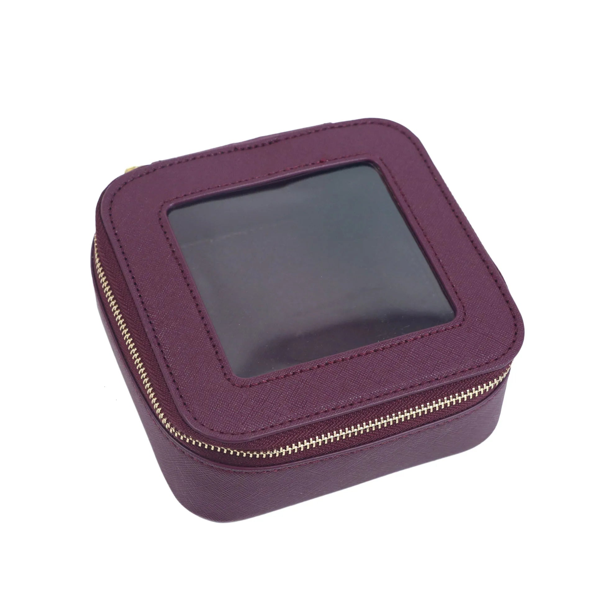 Compact Travel Makeup Storage Box for Women | Veronica Burgundy 13x5.5x12.5cm
