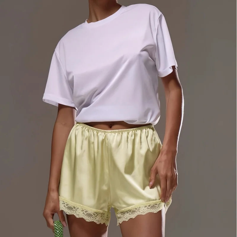 Cozy Satin Lounge Shorts with Elastic Waist for Women | Ash