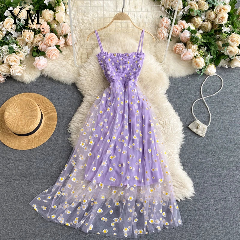 Polka Dot Summer Midi Dress For Women | Liora Purple One Size