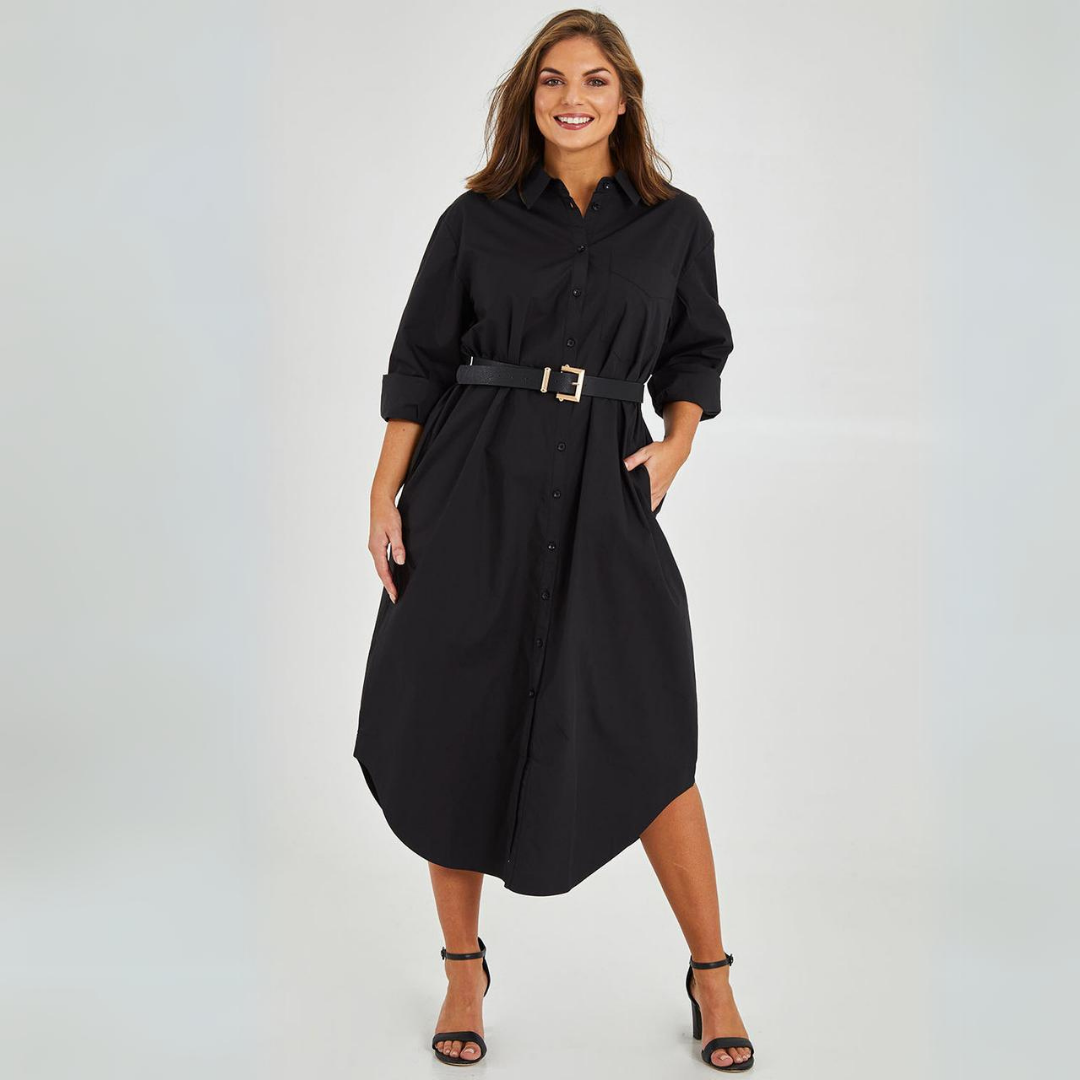 Button-Up Shirt Dress with Side Slit for Women | Della