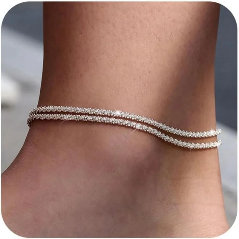 Double Layer Rhinestone Anklet for Women | Raine