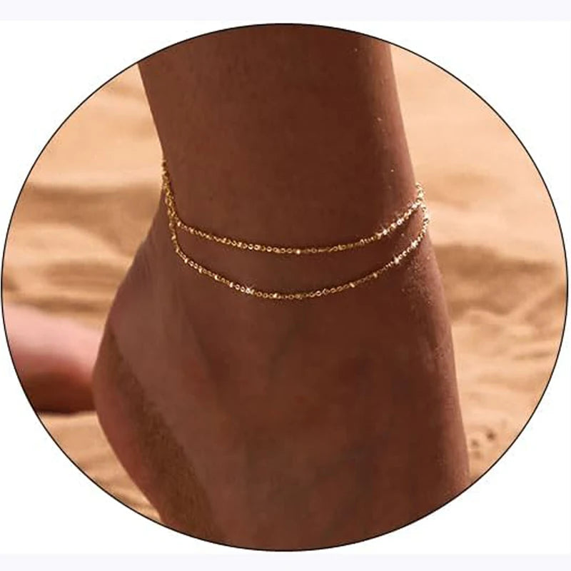 Double Layer Silver Anklet for Women | Marion