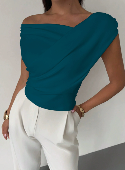 Draped Shoulder Top Stylish Design For Women | Lirena Teal
