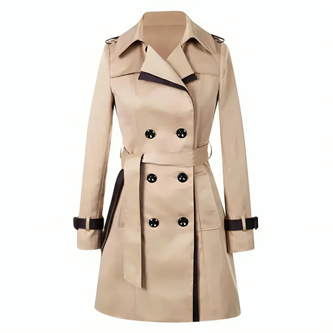 Drapo | Short Double Breasted Trench Coat with Belt Beige