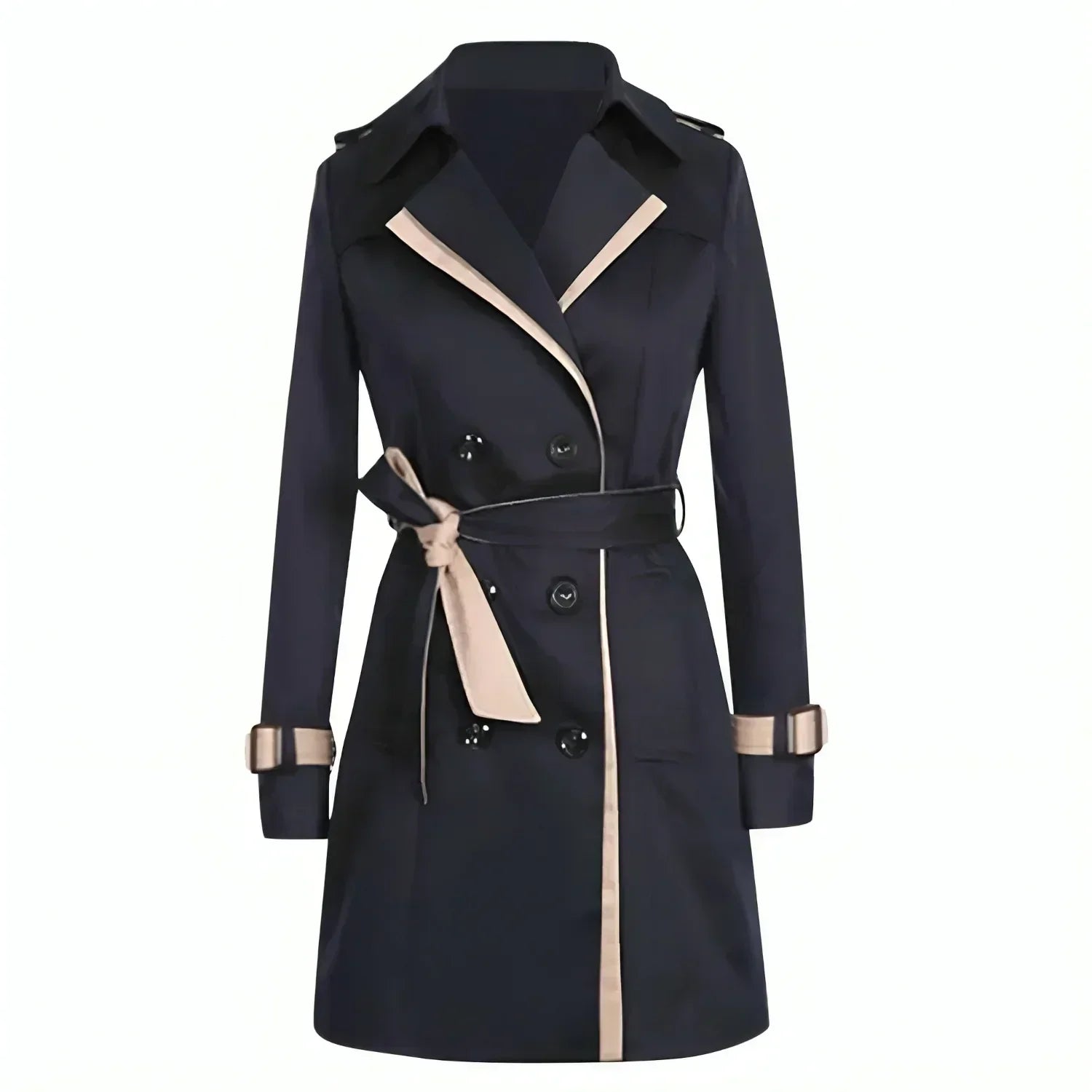 Drapo | Short Double Breasted Trench Coat with Belt Black