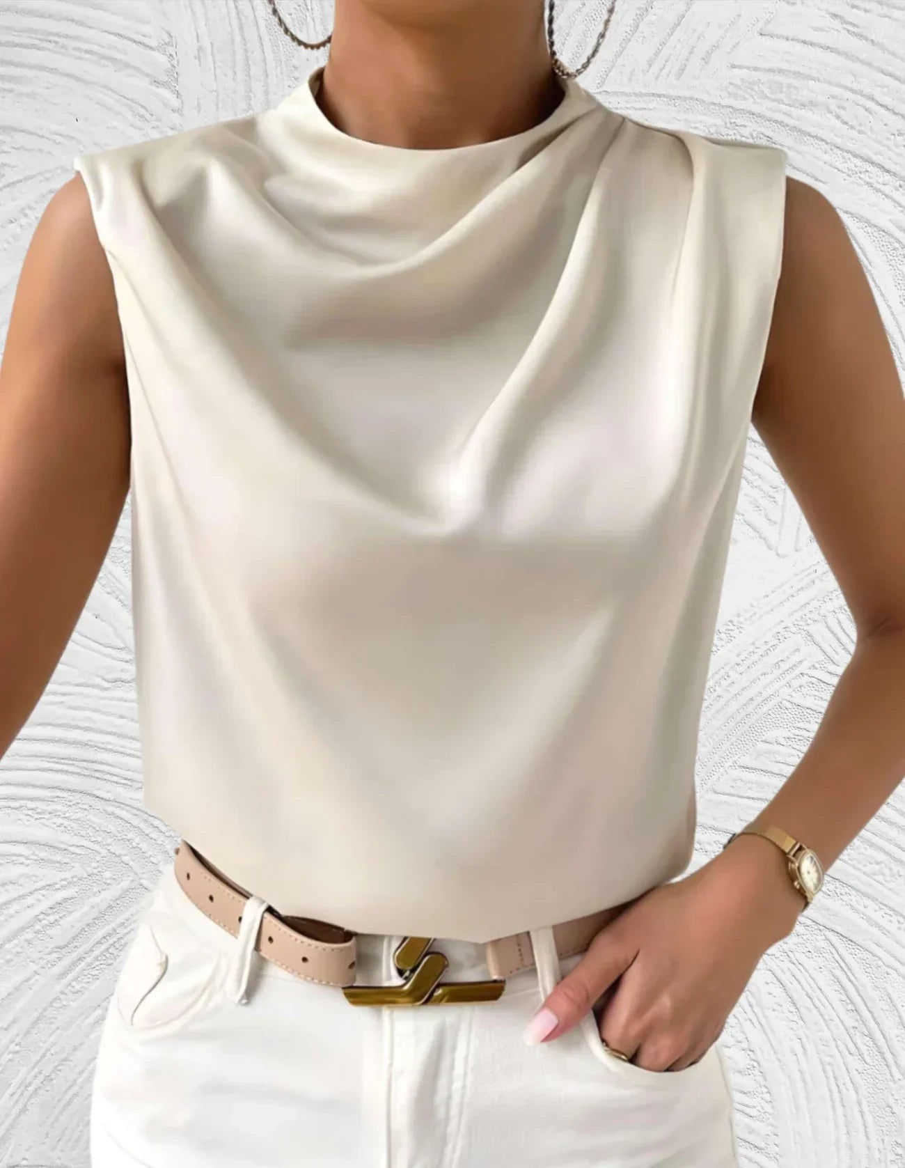 Elegant Draped Satin Sleeveless Top for Women | Catalina