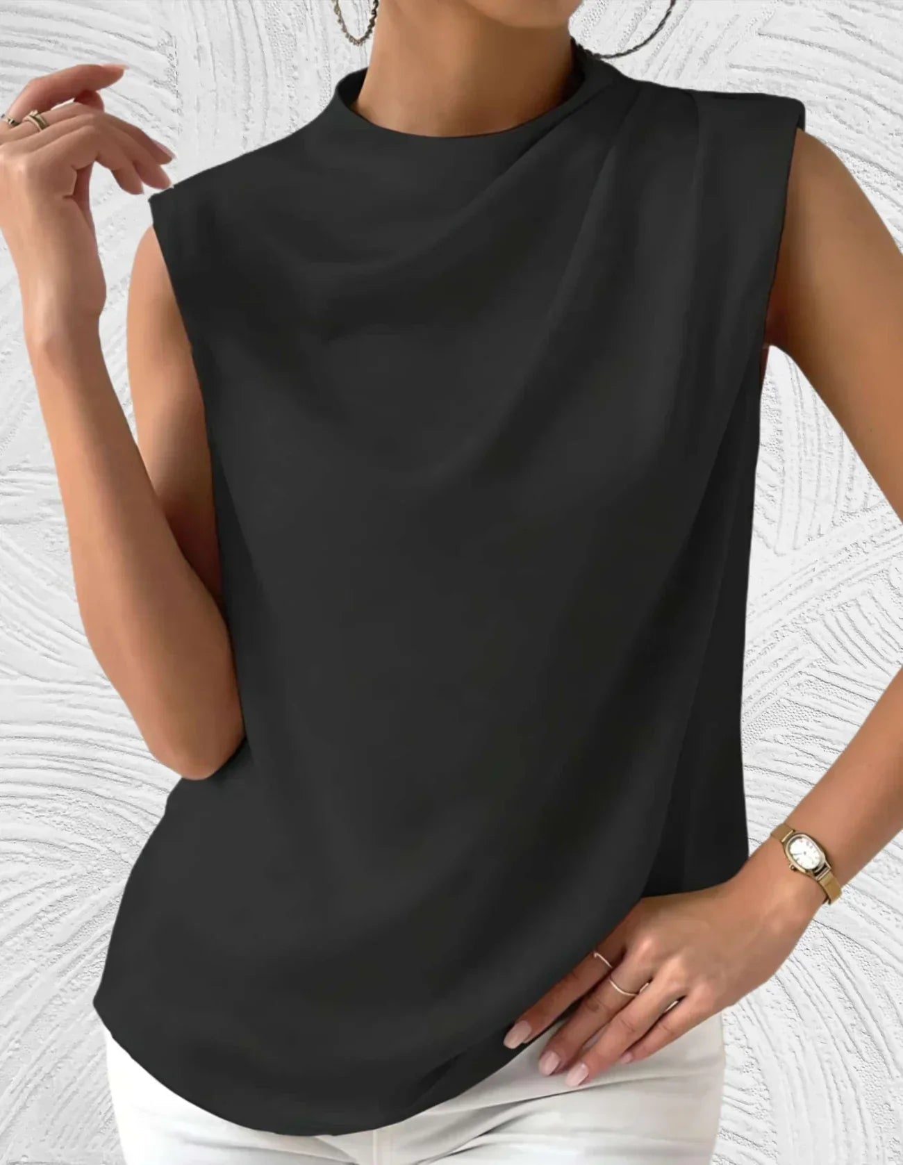 Elegant Draped Satin Sleeveless Top for Women | Catalina