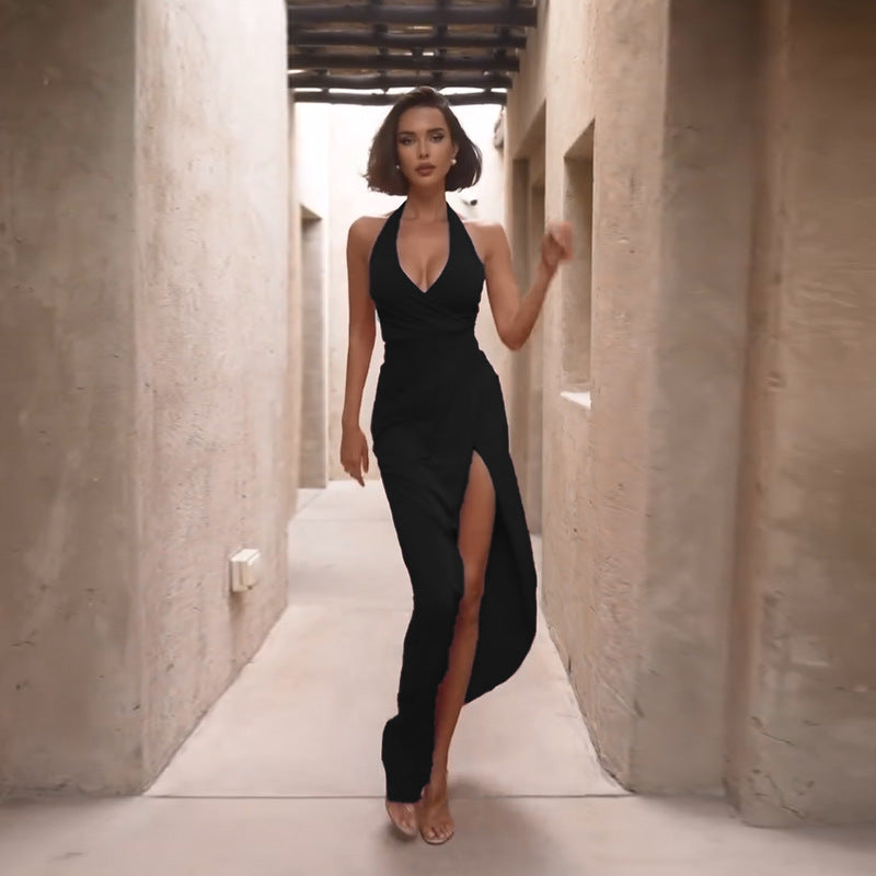 Elegant Halter Slit Evening Dress for Women | Valentina
