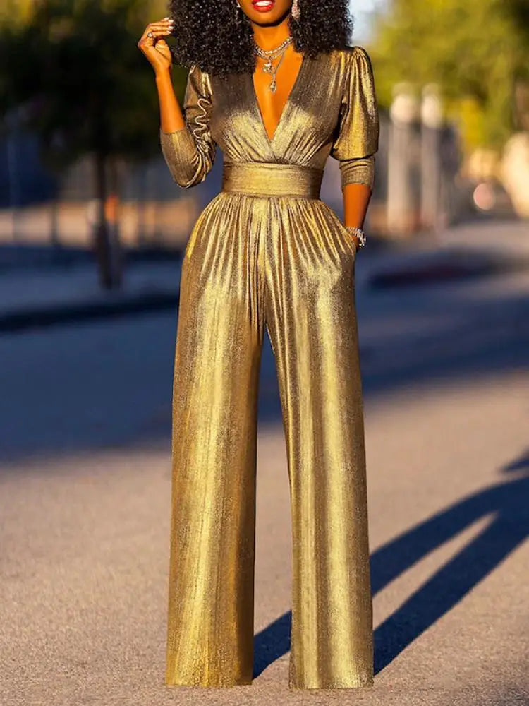 Elegant Metallic Green Jumpsuit for Women | Madeline