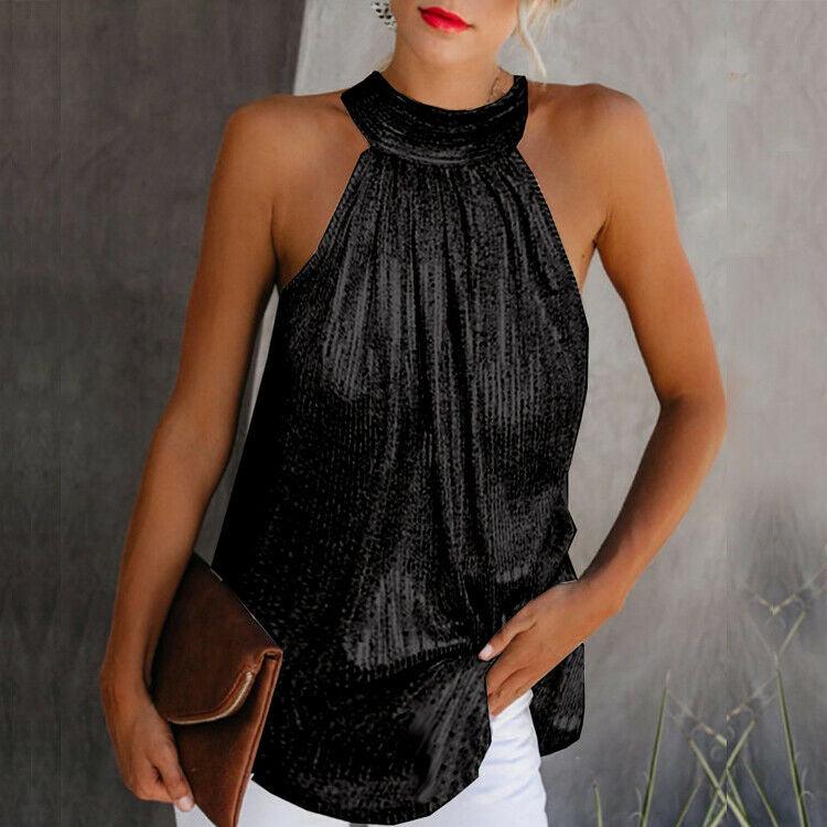 Elegant Shimmer Pleated Halter Top for Women | Charlie Silver 5XL