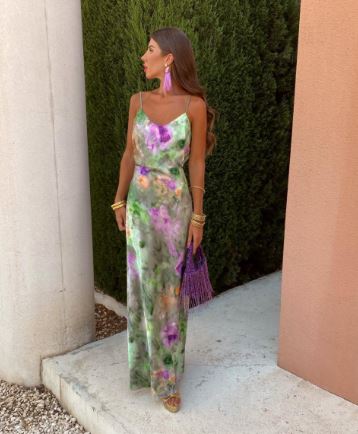 Elegant Watercolor Satin Maxi Dress for Women | Harriet