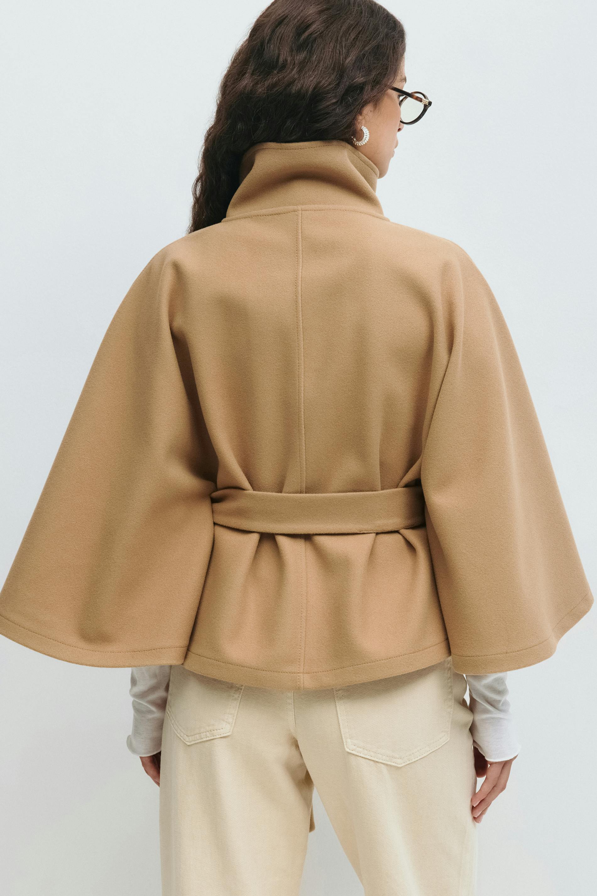 Elegant Wool Blend Cape Coat with Belt | Emilia