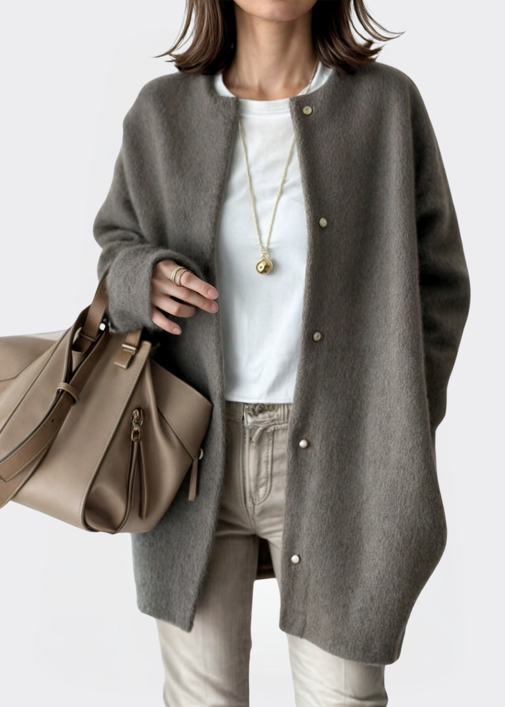 Elina – Relaxed Open-Front Cardigan Grey