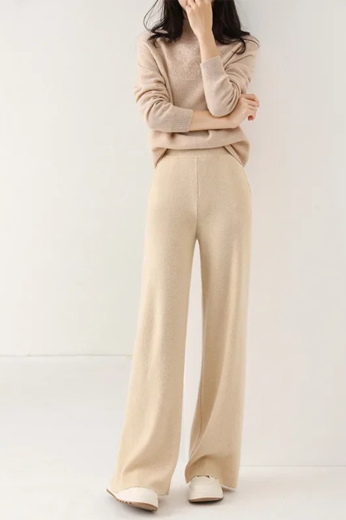 Cashmere Wide-Leg Pants High Waisted for Women | Elira Beige