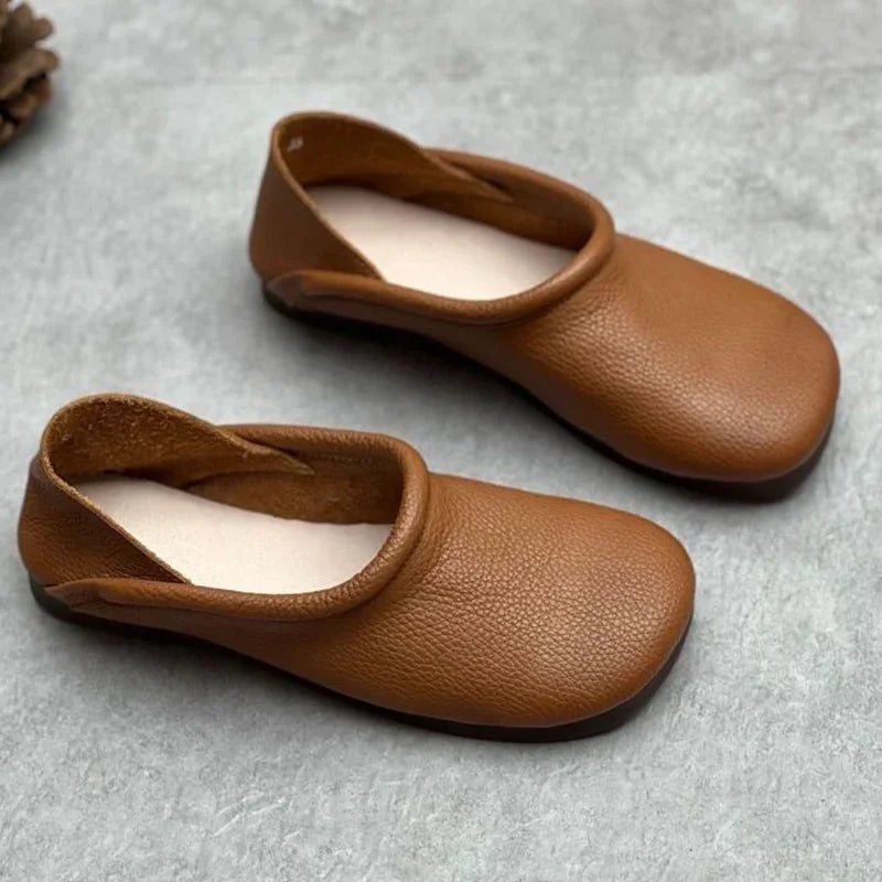 Classic Leather Flats Comfortable Fit for Women | Elira Brown