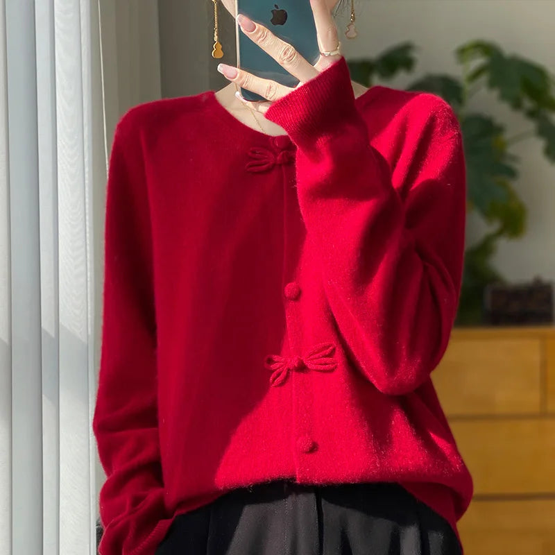 Wool Cardigan Tailored Fit for Women | Eliselle Red