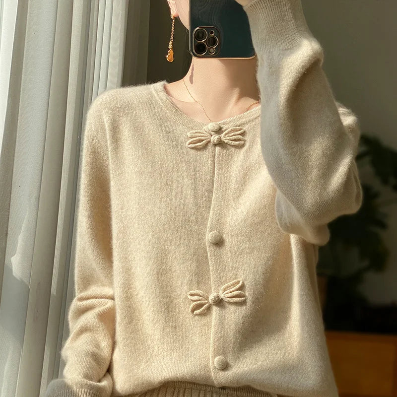 Wool Cardigan Tailored Fit for Women | Eliselle Beige