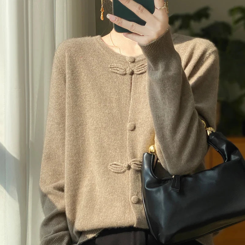 Wool Cardigan Tailored Fit for Women | Eliselle Camel