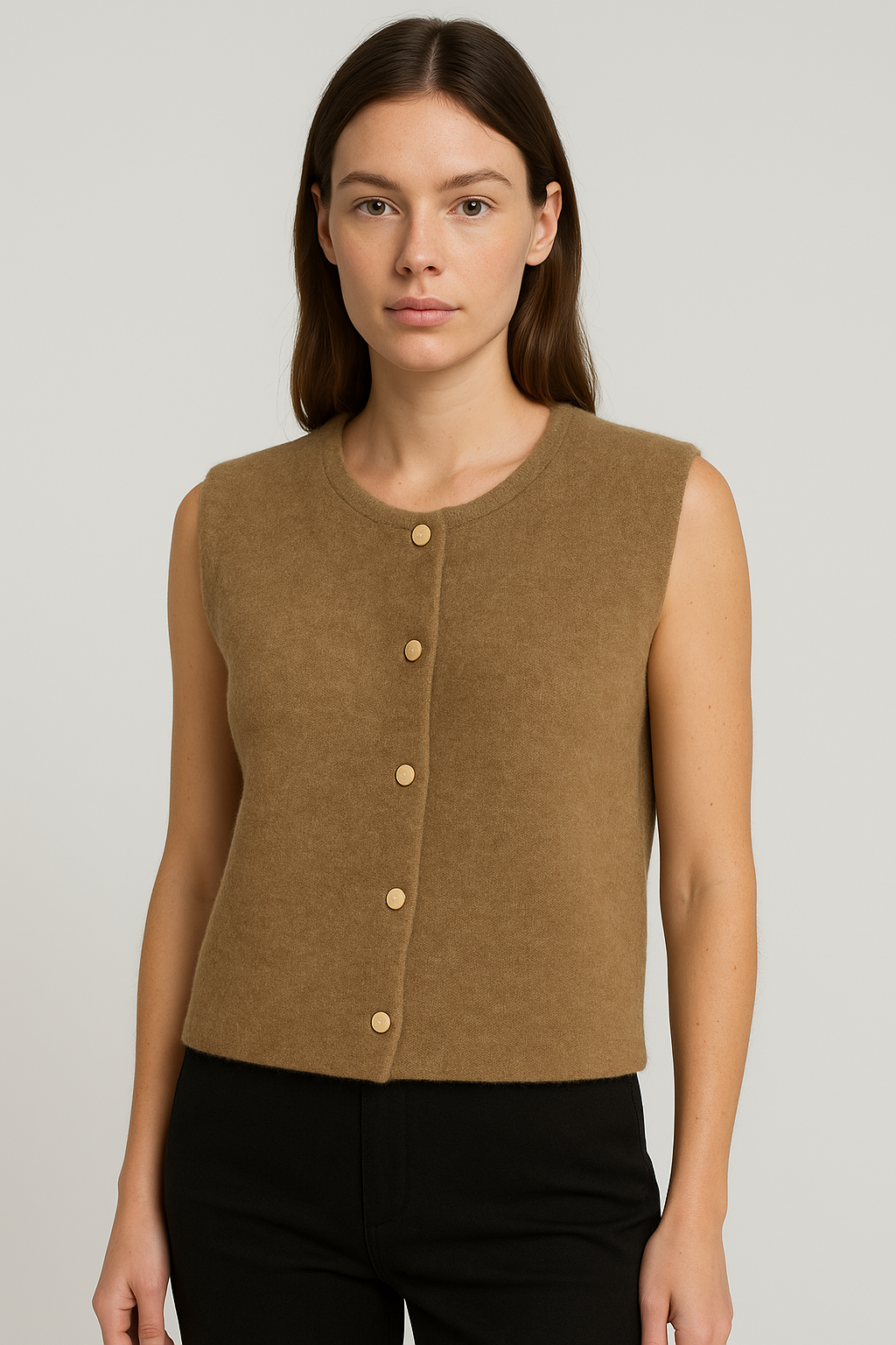 Eloise - Knit Button-Up Vest Apricot M