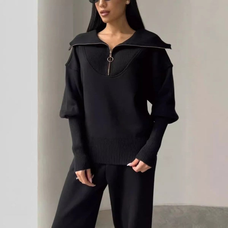 Elora – Women's Half-Zip Lounge Set Black