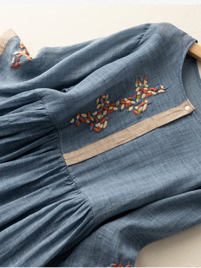 Embroidered Cotton-Linen Midi Dress for Women | Yelara