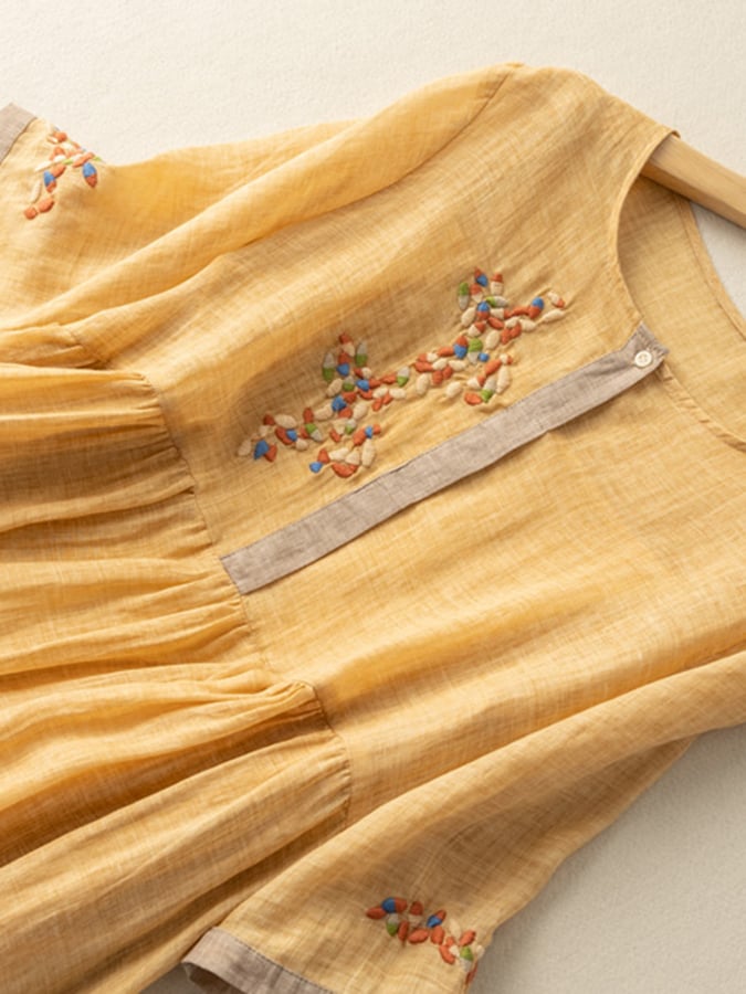 Embroidered Cotton-Linen Midi Dress for Women | Yelara