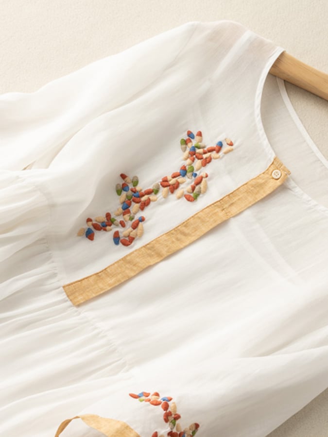 Embroidered Cotton-Linen Midi Dress for Women | Yelara