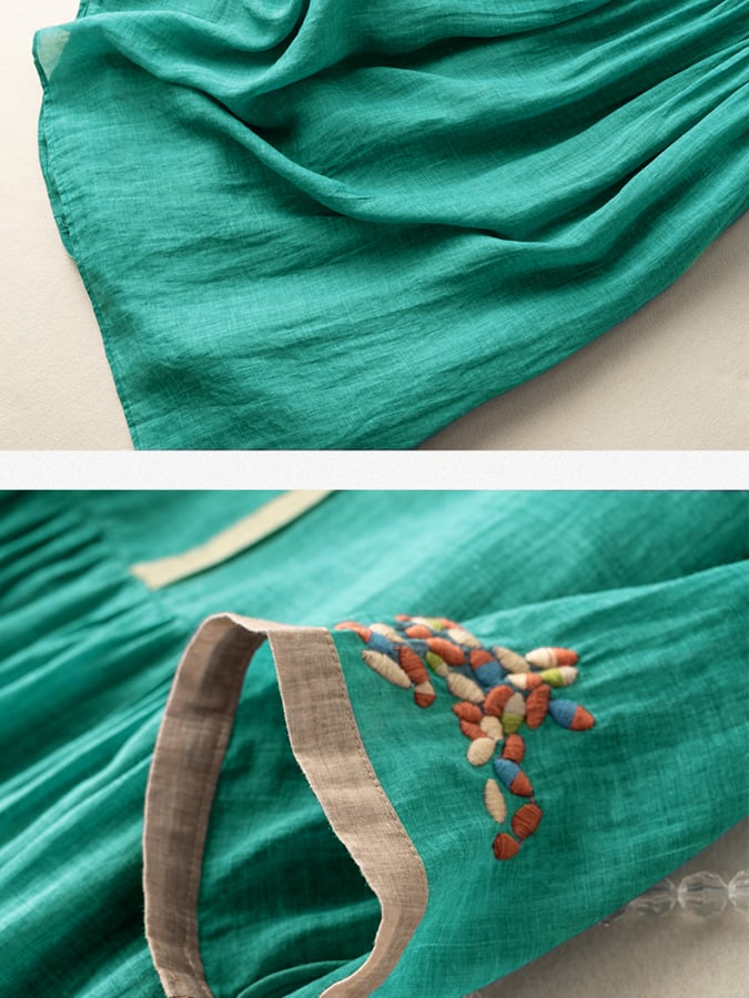 Embroidered Cotton-Linen Midi Dress for Women | Yelara